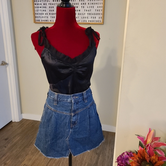 BUNDLEBLACK SATIN WOMAN'STOP & DENIM SKIRT